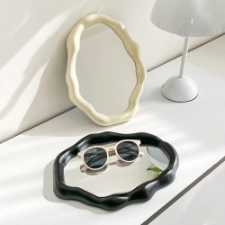 1PC Cream Style Makeup Mirror Decorative Irregular Simple Standing Dresser Mirror Cloud Shaped French Hairdressing Wall Mirror