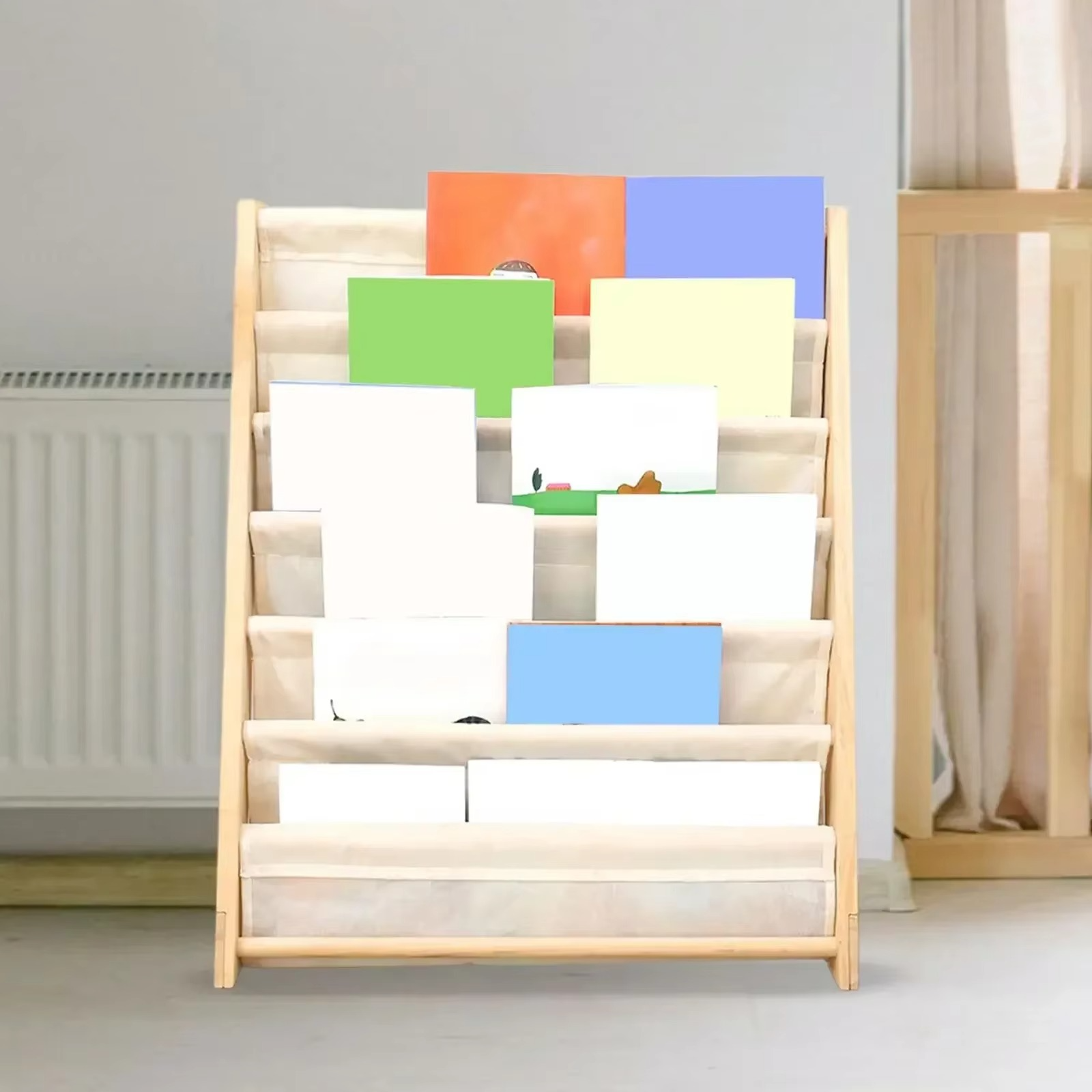 Children Book Rack Storage Gift Kids Sling Bookshelf Wooden Bookcase for Kids Room Boys Girls Magazines Study Room Picture Book