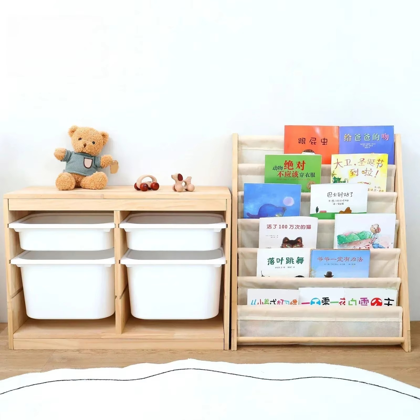 Children Book Rack Storage Gift Kids Sling Bookshelf Wooden Bookcase for Kids Room Boys Girls Magazines Study Room Picture Book