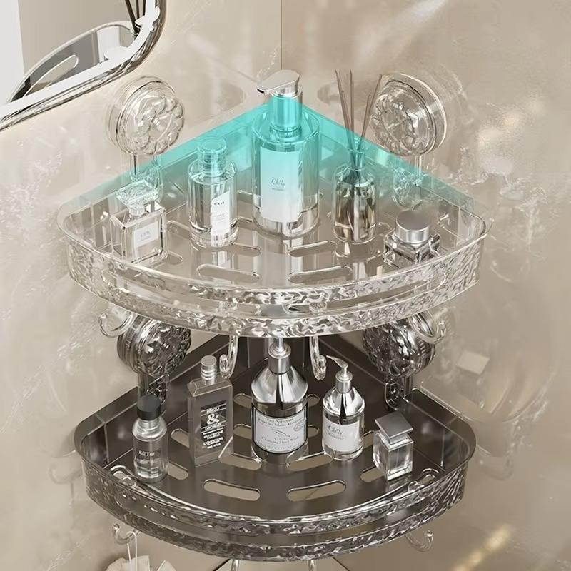 Non Perforated Suction Cup Bathroom Triangle Storage Rack Wall Mounted Toilet Vanity Corner Storage Rack Practical Towel Holder