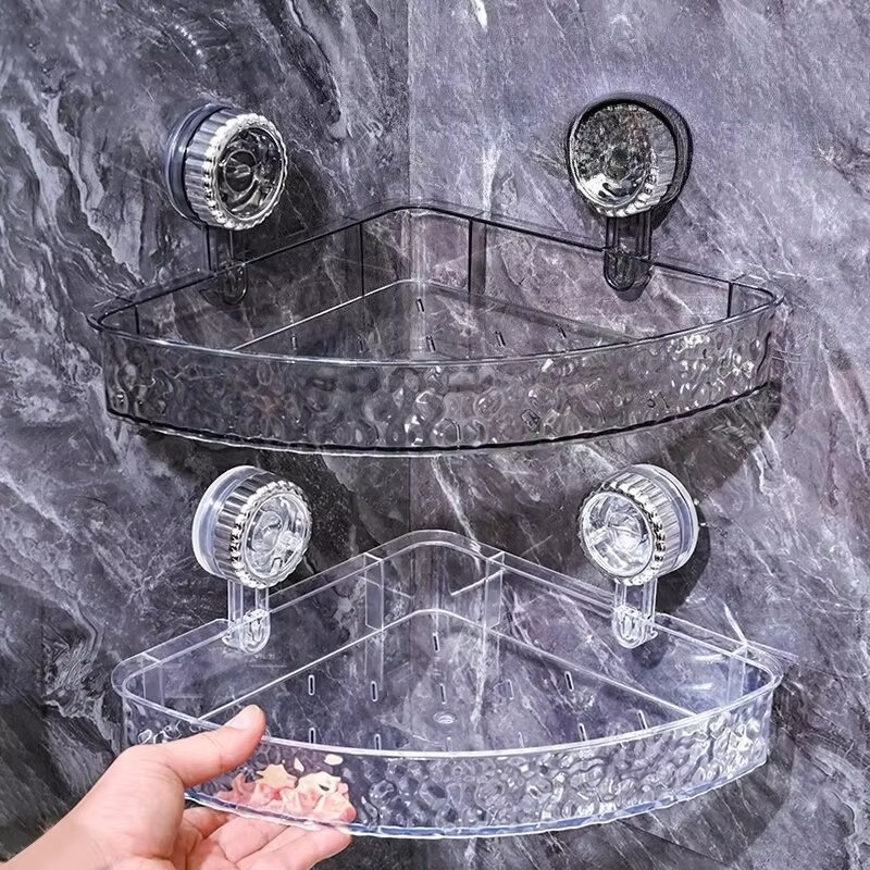 Non Perforated Suction Cup Bathroom Triangle Storage Rack Wall Mounted Toilet Vanity Corner Storage Rack Practical Towel Holder