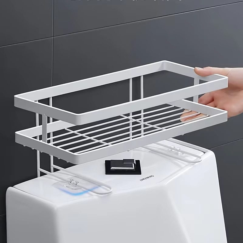 No-Drill Wall-Mounted Bathroom Organizer Rack Grooming Essentials Bathroom Storage Solution Durable Metal Rack Bathroom Organize