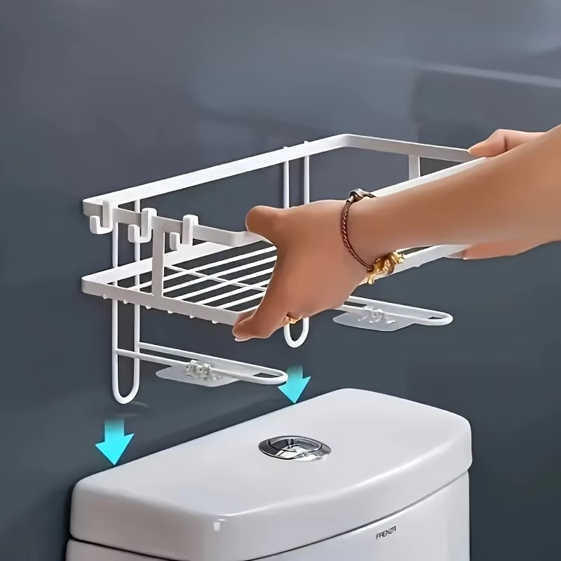 No-Drill Wall-Mounted Bathroom Organizer Rack Grooming Essentials Bathroom Storage Solution Durable Metal Rack Bathroom Organize