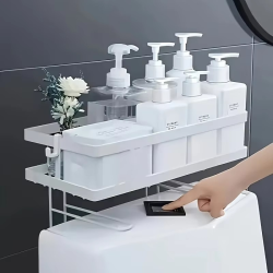 No-Drill Wall-Mounted Bathroom Organizer Rack Grooming Essentials Bathroom Storage Solution Durable Metal Rack Bathroom Organize