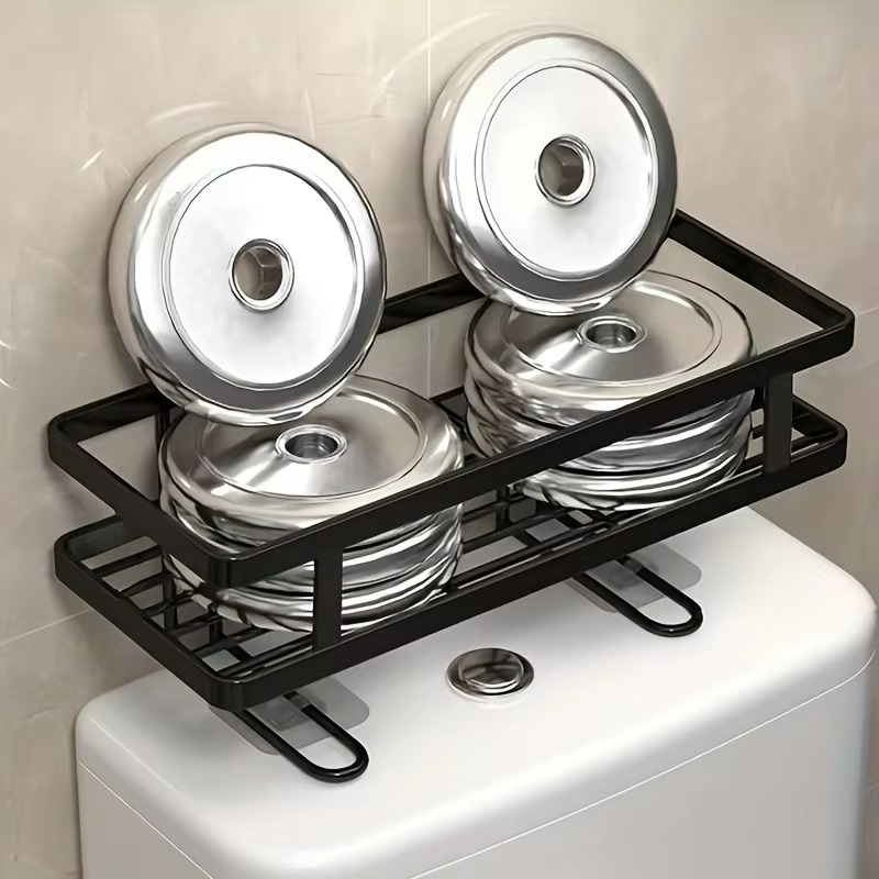 No-Drill Wall-Mounted Bathroom Organizer Rack Grooming Essentials Bathroom Storage Solution Durable Metal Rack Bathroom Organize