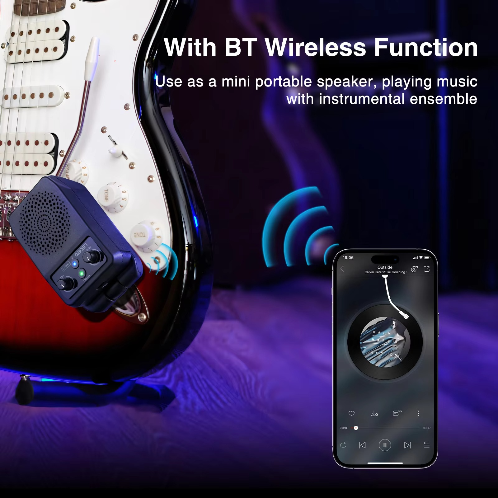LEKATO Electric Guitars Amplifier Guitar Speaker Voice Adjustment Portable Plug-in Speaker Clean Distortion Overdrive Reverb