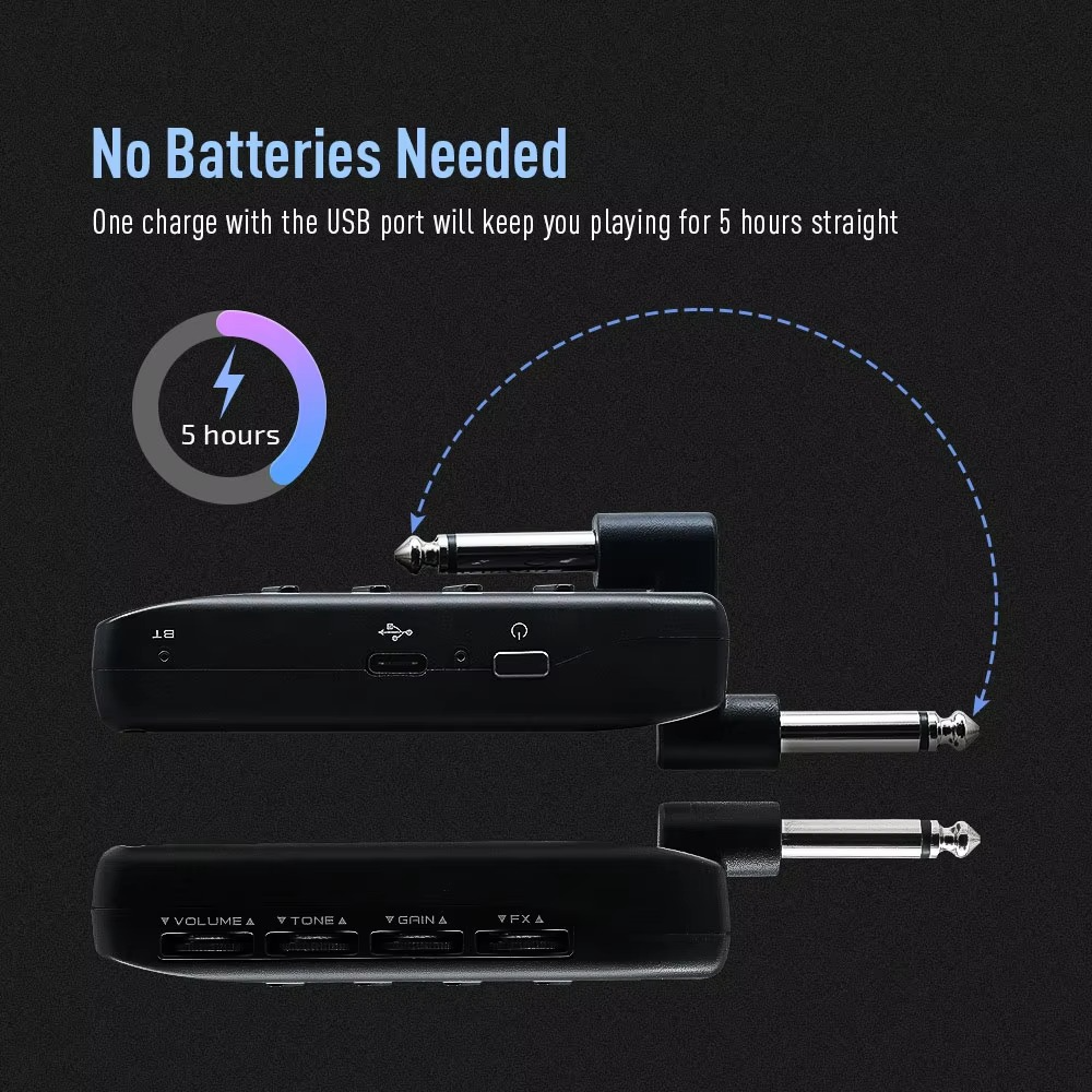 SONICAKE Bluetooth Headphone Guitar Amplifier Plug-In USB Chargable Portable Pocket Carry-On Bedroom Multi-Effects QAP-10