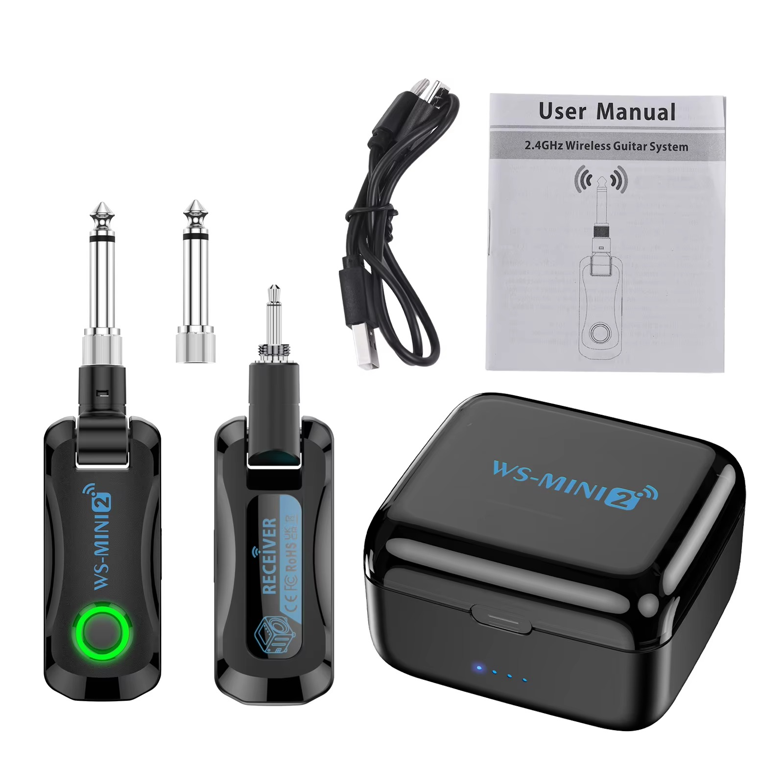 2.4G Wireless Guitar System Rechargeable Portable Transmitter Receiver Set with Charging Compartment Audio System for Electric