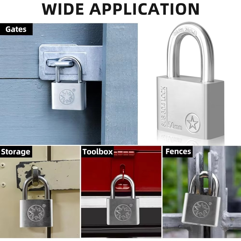 304 Stainless Steel Padlock,50mm Waterproof with 4 Keys Rustproof All with Keys for Gym Locker Shed Suitcase