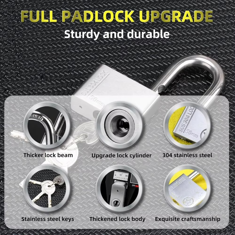 304 Stainless Steel Padlock,50mm Waterproof with 4 Keys Rustproof All with Keys for Gym Locker Shed Suitcase