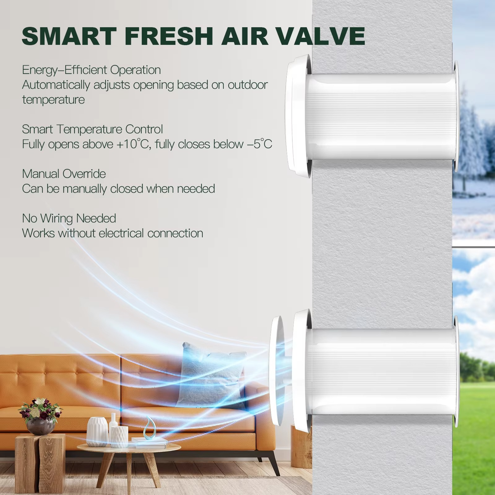 KCvents Passive Thermostatic Air Vent 4 inch -Wall Mounted Vent For Home Room Ventilation with Carbon Filter,Grille