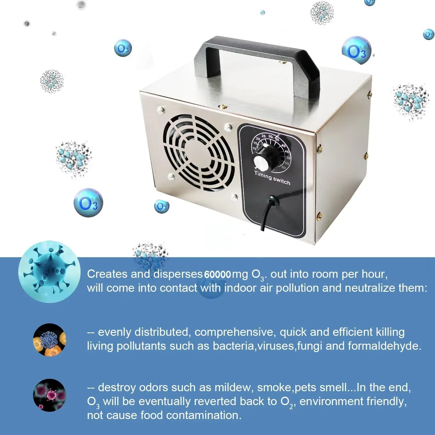 Ozone Generator 220v 60g Ozonizer Air Purifier Home Cleaner Treatment Ozono Remove Formaldehyde