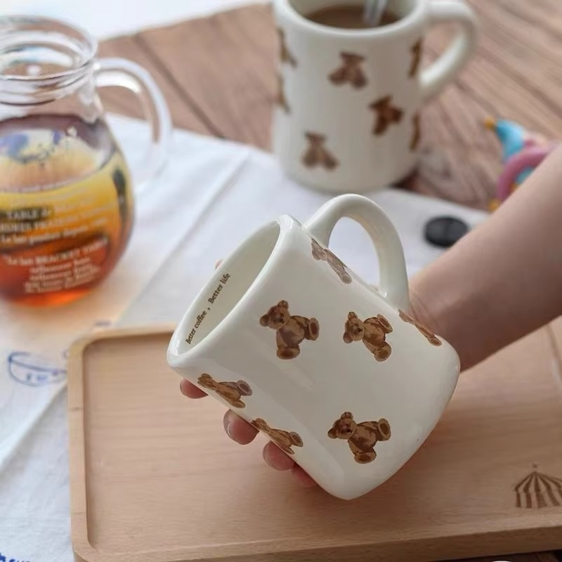 Thickened Cream White Mug Cute Bear Cartoon Ceramic Cup