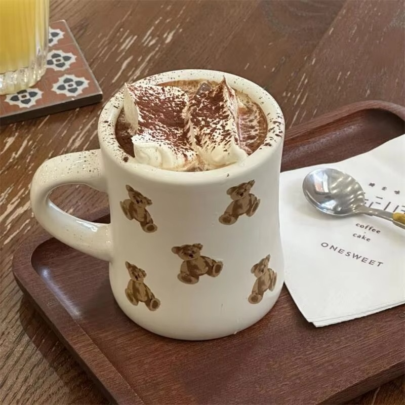 Thickened Cream White Mug Cute Bear Cartoon Ceramic Cup