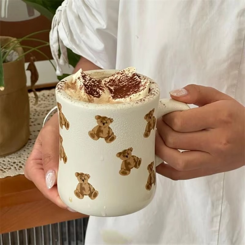 Thickened Cream White Mug Cute Bear Cartoon Ceramic Cup