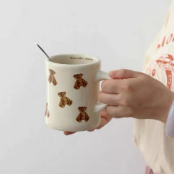 Thickened Cream White Mug Cute Bear Cartoon Ceramic Cup