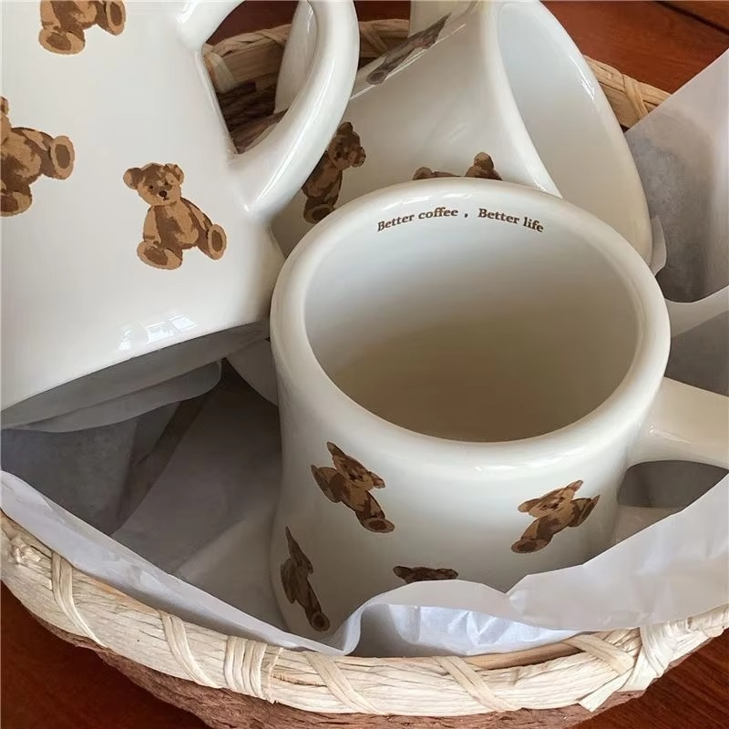 Thickened Cream White Mug Cute Bear Cartoon Ceramic Cup