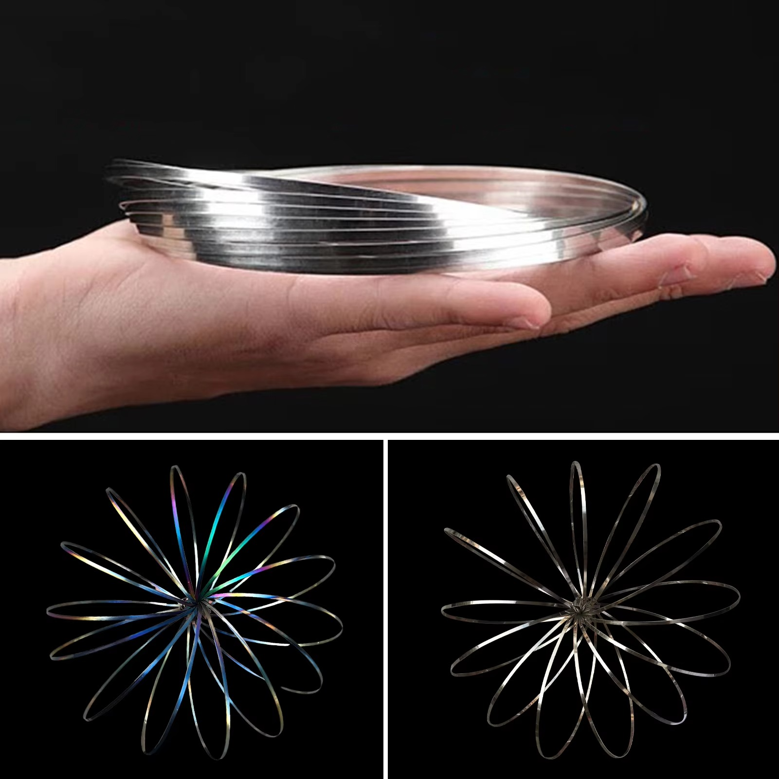 Decompression Magic Bracelet Flow Ring Anti-Stress Kinetic Spring Stainless Steel 3D Shaped Sensory Color Rings Fun Party Toys