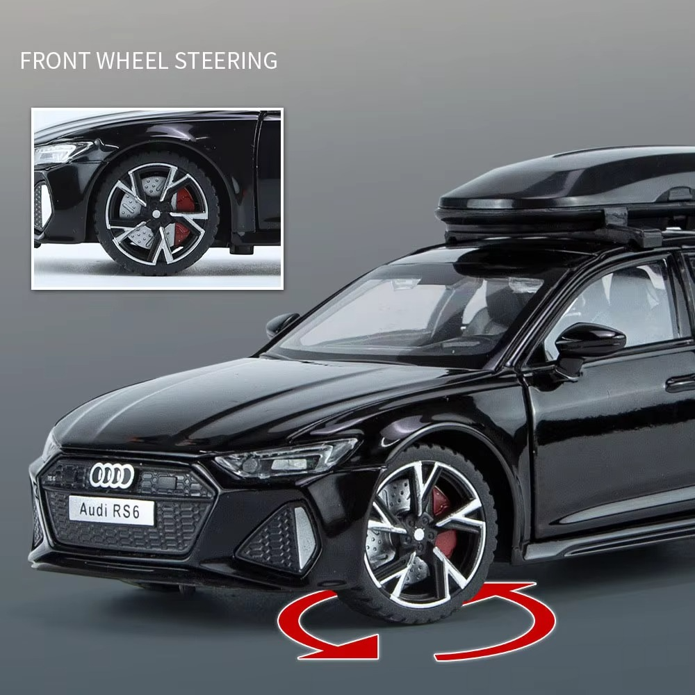 1:32 RS6 Toy Car Model With Sound And Light Doors Opened Alloy Diecast Model Vehicle Collection Toy for Boy Adult Festival Gift