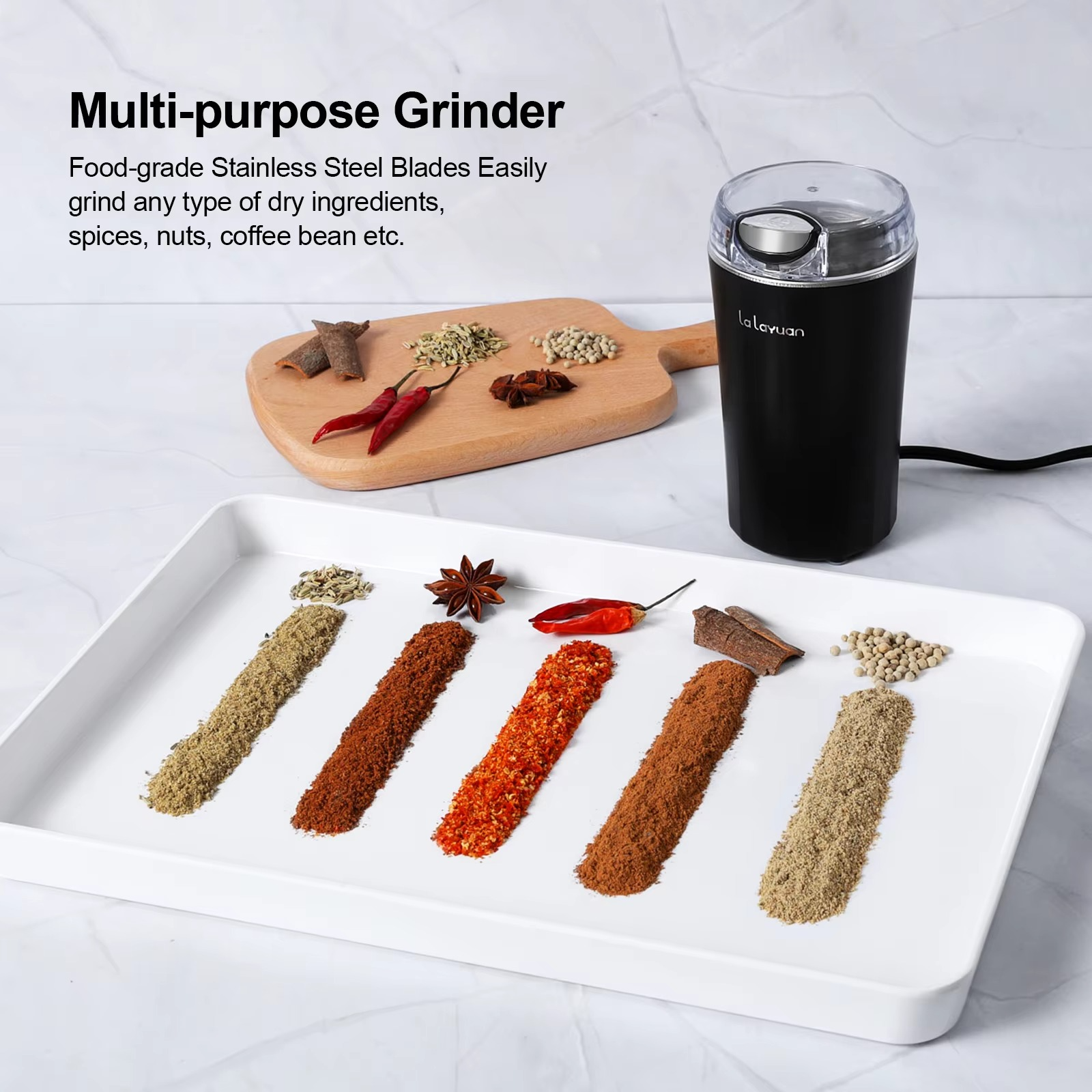 Coffee Bean Grinder Electric, Food Processor, Food Mixer, 200W Powerful Spice Grinder Electric, 12 Cups/2.7oz,with Brush,Black