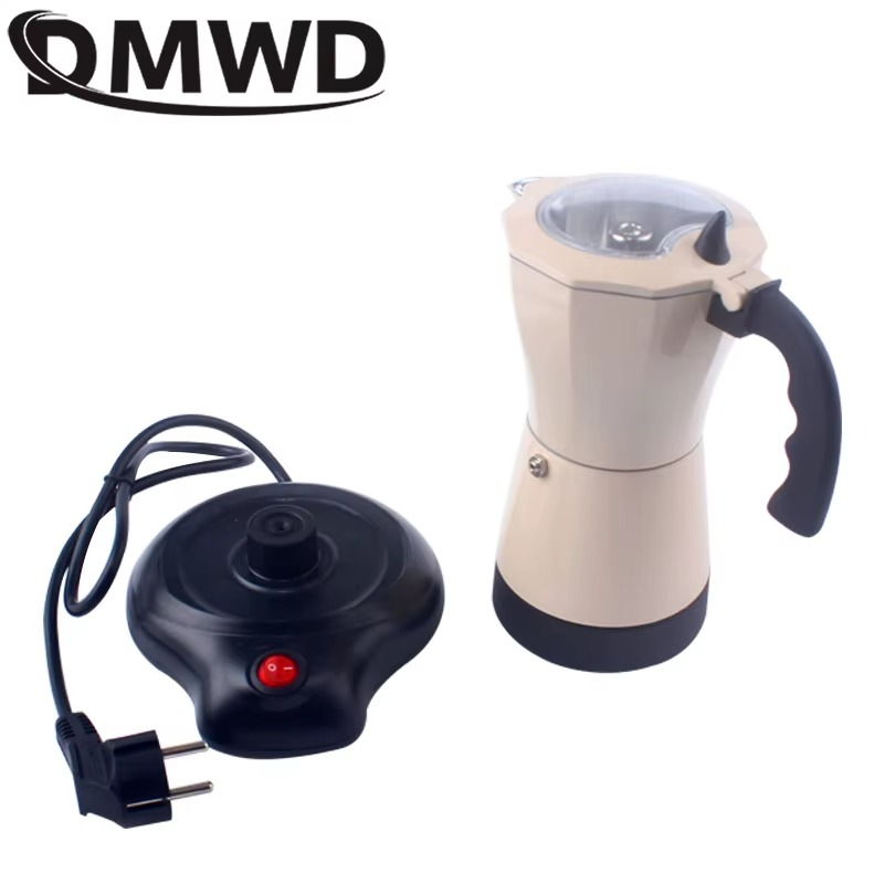 DMWD Electric Moka Maker 300ml Multi-function Espresso Italian Coffee Machine Home Office Aluminum Coffee Percolators Pot EU