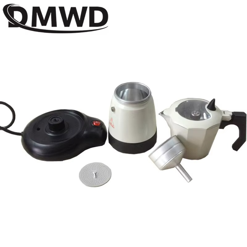 DMWD Electric Moka Maker 300ml Multi-function Espresso Italian Coffee Machine Home Office Aluminum Coffee Percolators Pot EU