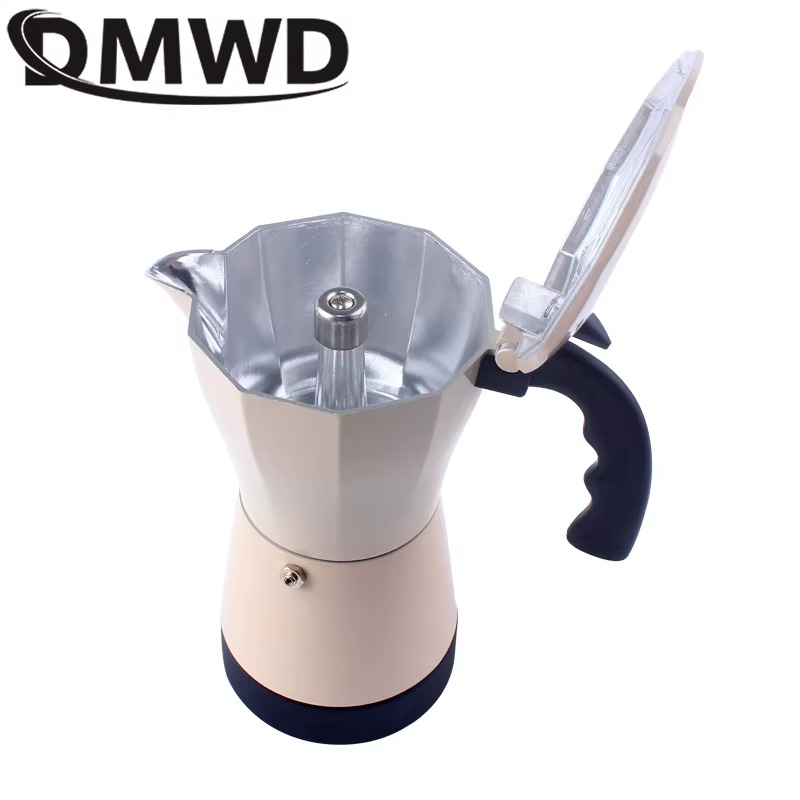 DMWD Electric Moka Maker 300ml Multi-function Espresso Italian Coffee Machine Home Office Aluminum Coffee Percolators Pot EU