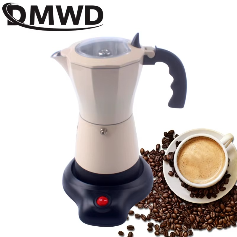 DMWD Electric Moka Maker 300ml Multi-function Espresso Italian Coffee Machine Home Office Aluminum Coffee Percolators Pot EU