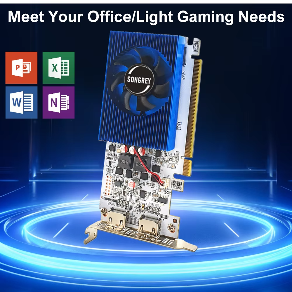 SONGREY GT730 4GB Graphics Card 1080P Low Profile GPU DDR3 2HDMI 2 Monitor Display PCI-E2.0 16X ,Computer GPU,1Year Warranty