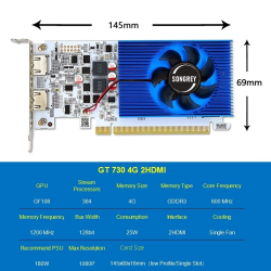 SONGREY GT730 4GB Graphics Card 1080P Low Profile GPU DDR3 2HDMI 2 Monitor Display PCI-E2.0 16X ,Computer GPU,1Year Warranty