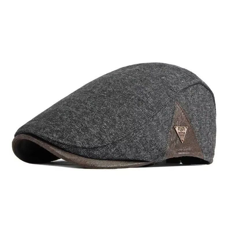 Thicken Woolen Beret Men Hat Autumn Winter Warmer Duckbill Newsboy Cap Herringbone Middle-aged Men's Flat Peaked Caps For Dad