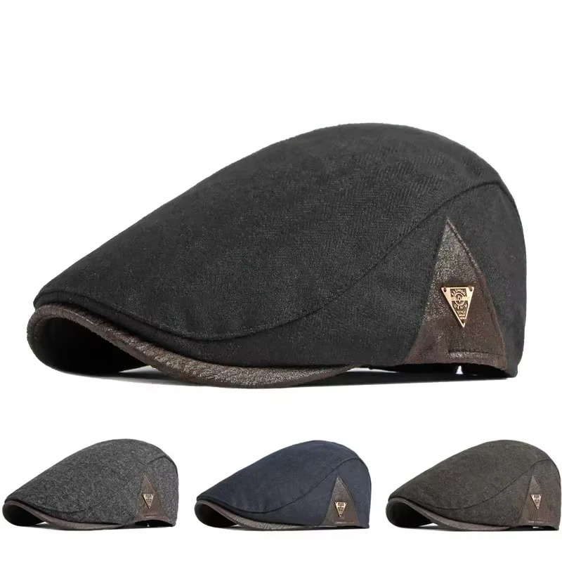 Thicken Woolen Beret Men Hat Autumn Winter Warmer Duckbill Newsboy Cap Herringbone Middle-aged Men's Flat Peaked Caps For Dad