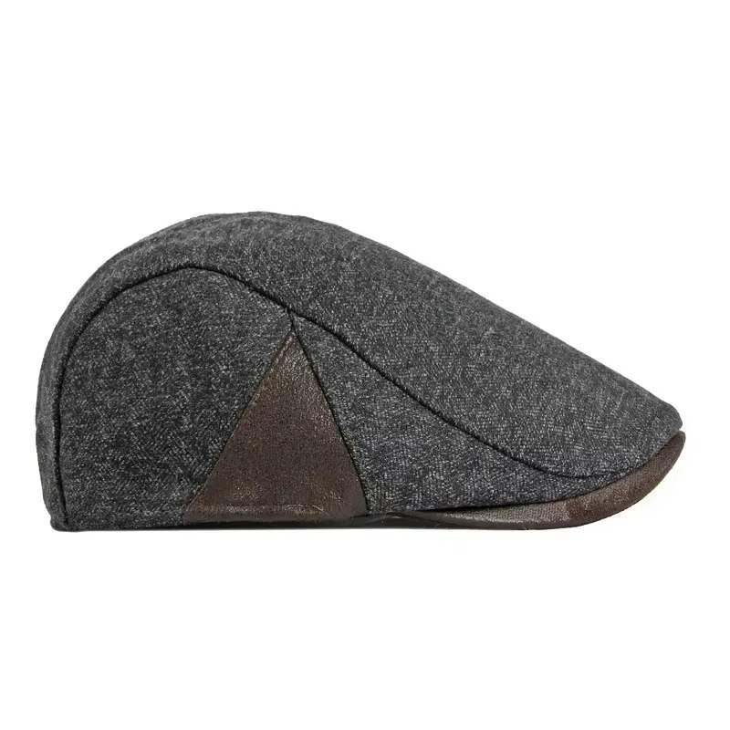 Thicken Woolen Beret Men Hat Autumn Winter Warmer Duckbill Newsboy Cap Herringbone Middle-aged Men's Flat Peaked Caps For Dad