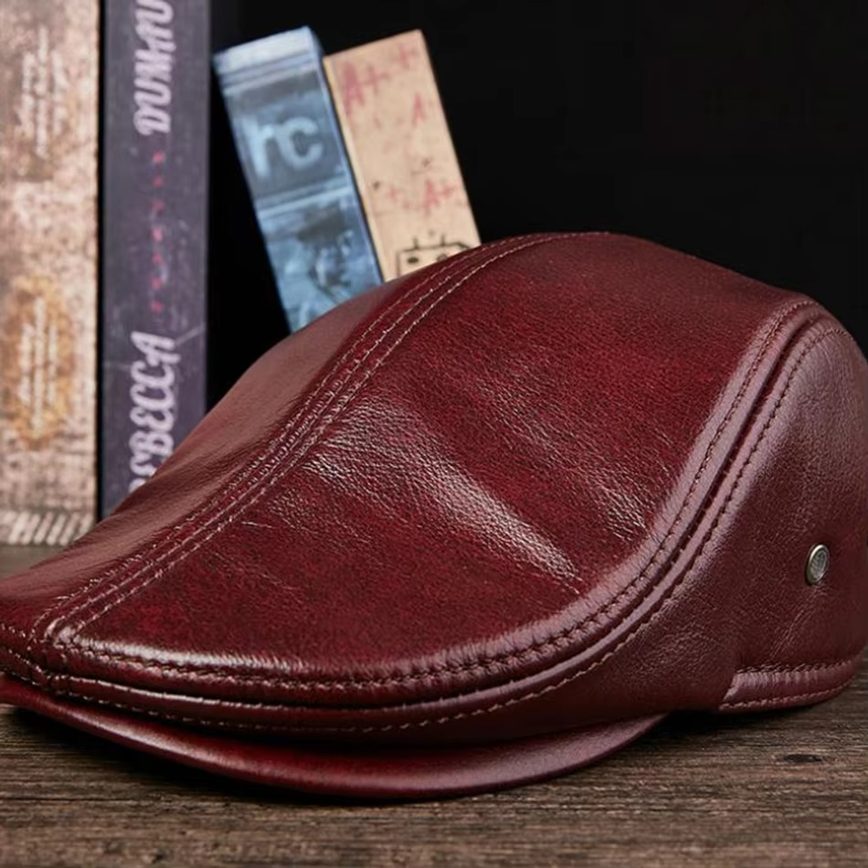 BUTTERMERE Flat Caps Men Real Leather Duckbill Hats Berets Earflaps Black Casual Directors Cap Male Vintage Winter Driving Caps