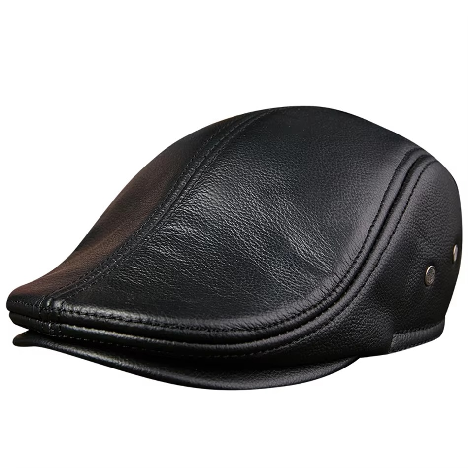 BUTTERMERE Flat Caps Men Real Leather Duckbill Hats Berets Earflaps Black Casual Directors Cap Male Vintage Winter Driving Caps