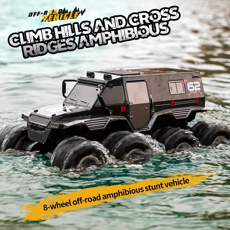 JJRC Q137 8x8 2.4G Remote Control Car 8wd Off-road Amphibious Stunt Vehicle 8-Wheel Speed Racing Truck Waterproof Crawler Toys
