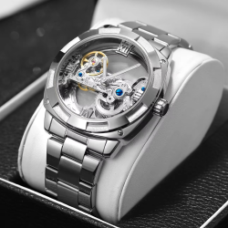 2024Top Brand Luxury Stainless Steel Skeleton Tourbillon Automatic Movement Men Watch Mechanical Waterproof Luminous Wrist Clock