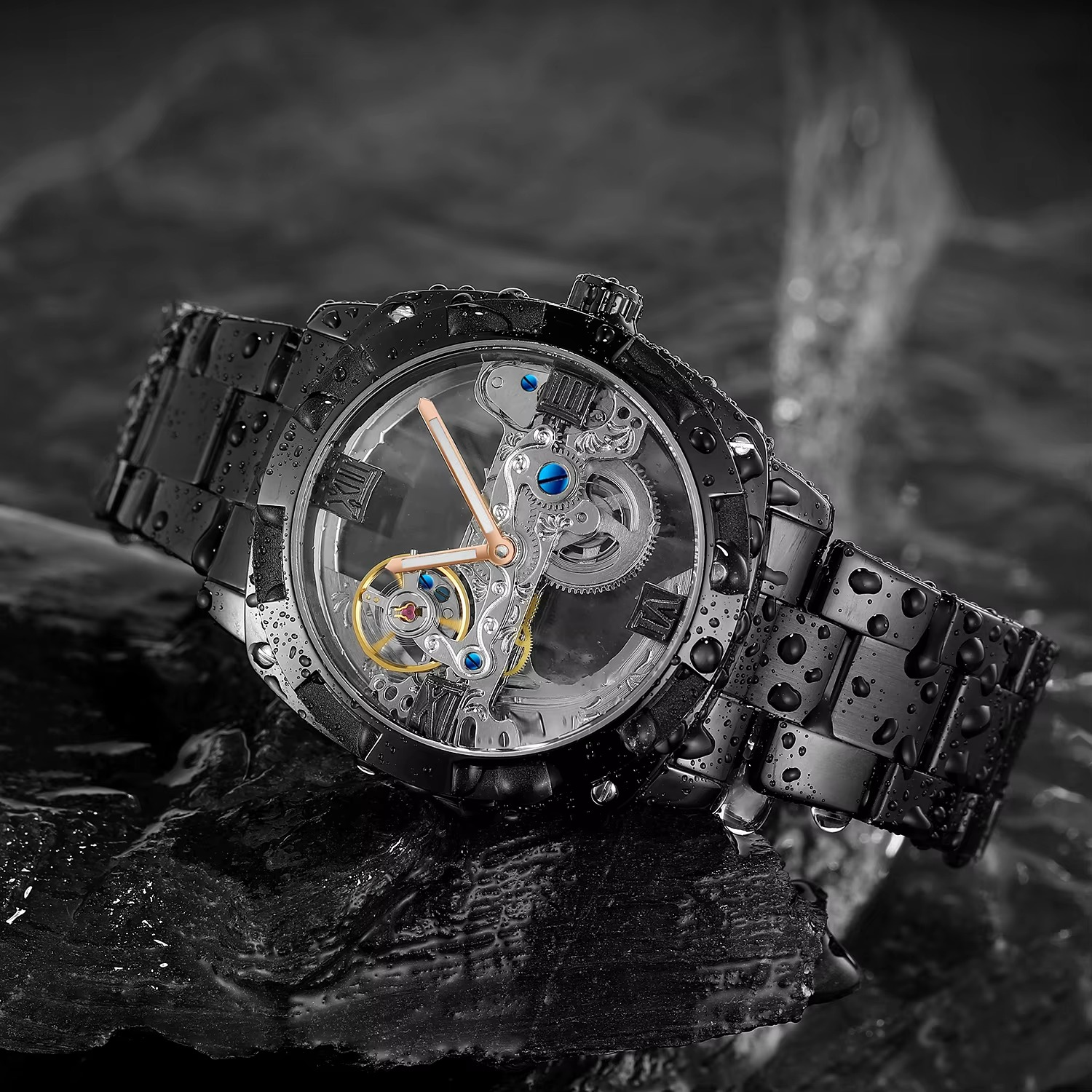 2024Top Brand Luxury Stainless Steel Skeleton Tourbillon Automatic Movement Men Watch Mechanical Waterproof Luminous Wrist Clock