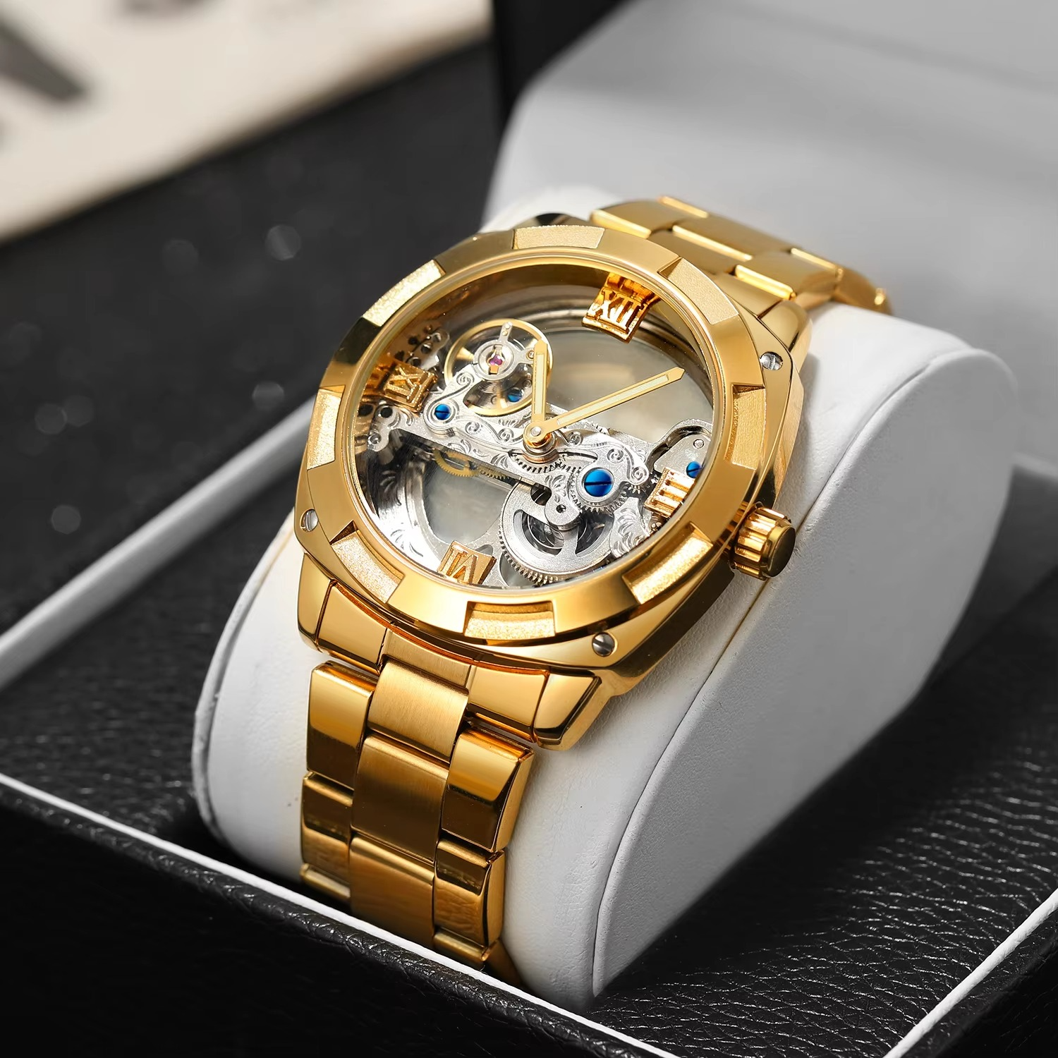 2024Top Brand Luxury Stainless Steel Skeleton Tourbillon Automatic Movement Men Watch Mechanical Waterproof Luminous Wrist Clock