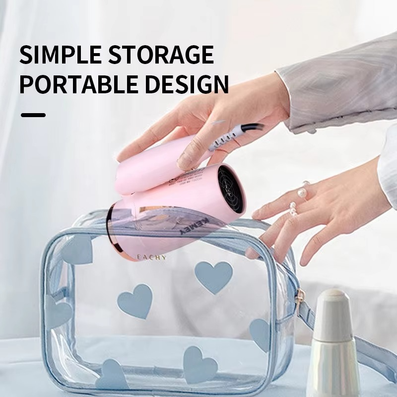 Kemei Portable Handle Compact Hair Dryer Foldable Low Noise Blower Dryer Hot Wind Long Life for Outdoor Travel 950W Student Use
