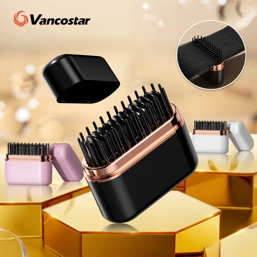 Portable Hair Straightener Brush Rechargeable Mini Smoothing Brush for Styling for Home Travel Gift Heated Electric Hair Brushes