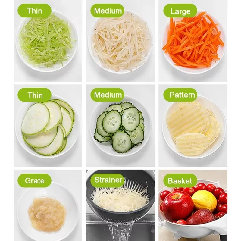 Multifunctional 2 In 1 Vegetable Slicer Cutter Chopper Fruit Strainer Basket Spiralizer Grater Food Peeler Mandoline Shredder