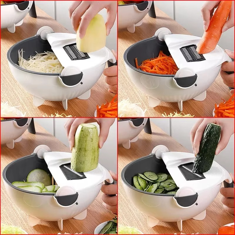 Multifunctional 2 In 1 Vegetable Slicer Cutter Chopper Fruit Strainer Basket Spiralizer Grater Food Peeler Mandoline Shredder