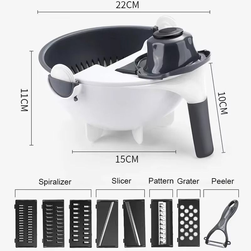 Multifunctional 2 In 1 Vegetable Slicer Cutter Chopper Fruit Strainer Basket Spiralizer Grater Food Peeler Mandoline Shredder