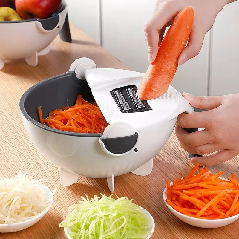 Multifunctional 2 In 1 Vegetable Slicer Cutter Chopper Fruit Strainer Basket Spiralizer Grater Food Peeler Mandoline Shredder