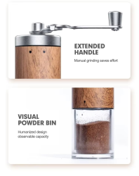 New Factory Collection Coffee Bean Grinder Portable Wood Grain Stainless Steel Crank Hand Hand Coffee Grinder Kitchen Tool