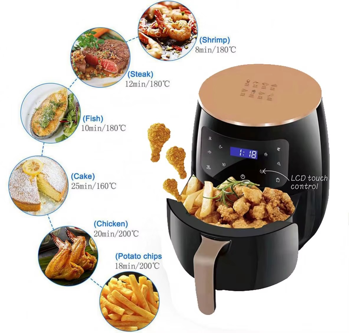 Hot Selling Multi-functional air Oil Fryer 6L Large Capacity Digital Power Intelligent Electric 1400 Watts Home Baking Area