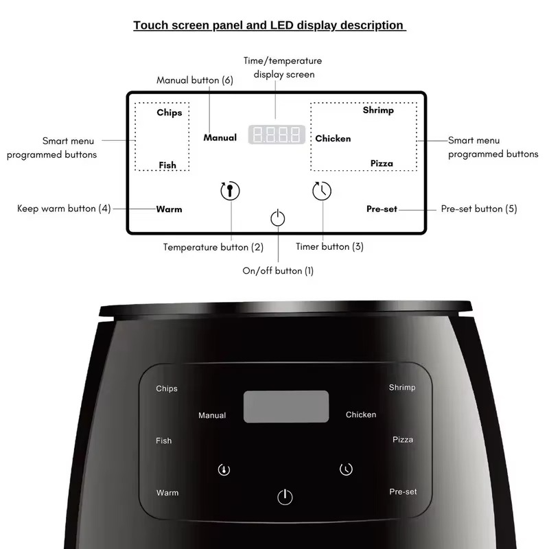 6L Large Capacity Digital Touch Air Fryer Multi Use Non Stick Energy Saving Easy Clean Oven For Household Kitchen Cooking