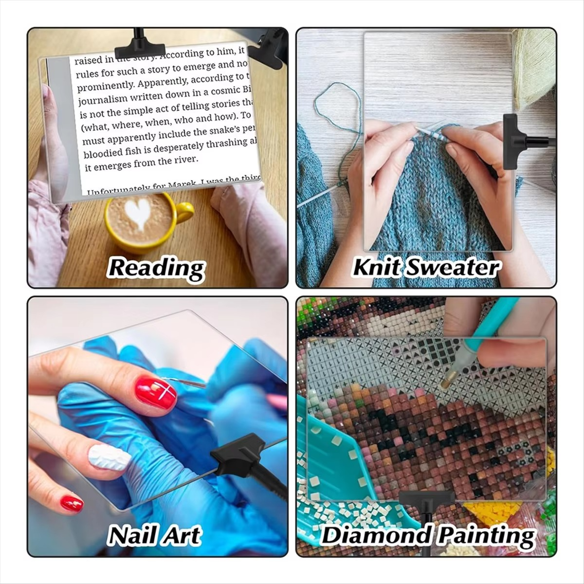 5X Magnifying Glass with Clip, 6x3.5 Inch Magnifier with Clamp