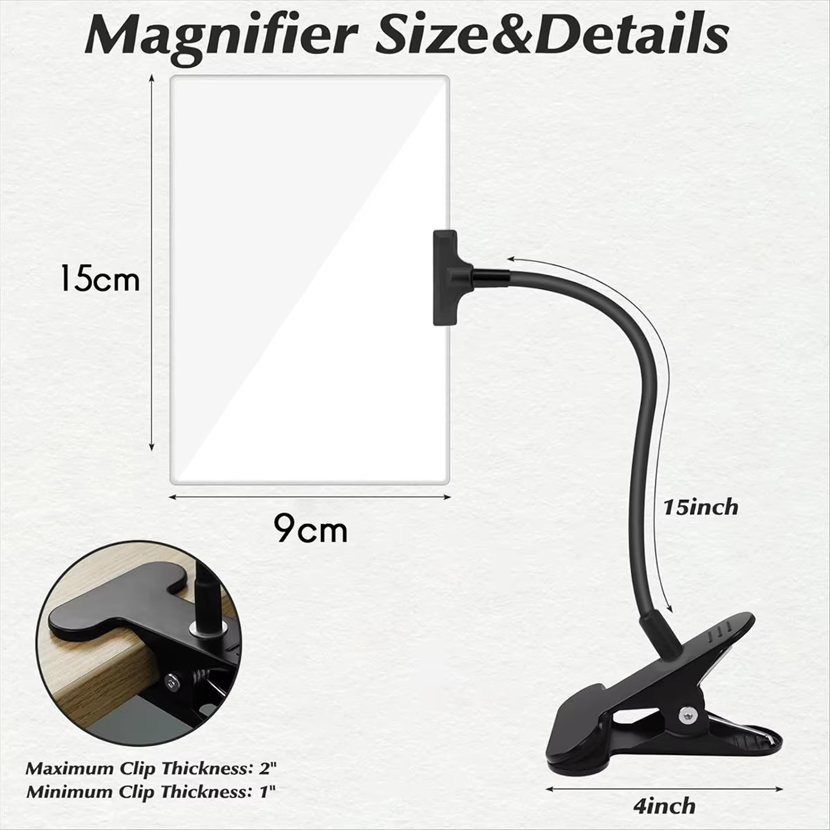 5X Magnifying Glass with Clip, 6x3.5 Inch Magnifier with Clamp